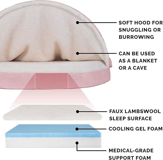 Furhaven 35" Round Cooling Gel Dog Bed for Large/Medium Dogs w/ Removable Washable Cover, For Dogs Up to 50 lbs - Sherpa & Suede Snuggery - Pink, 35-inch