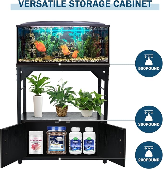 20 Gallon Fish Tank Stand Aquarium Stand with Storage Cabinet, Fish Tank with Stand for Fish Tank Accessories Storage for Fish Lovers Bearable 500 Ibs