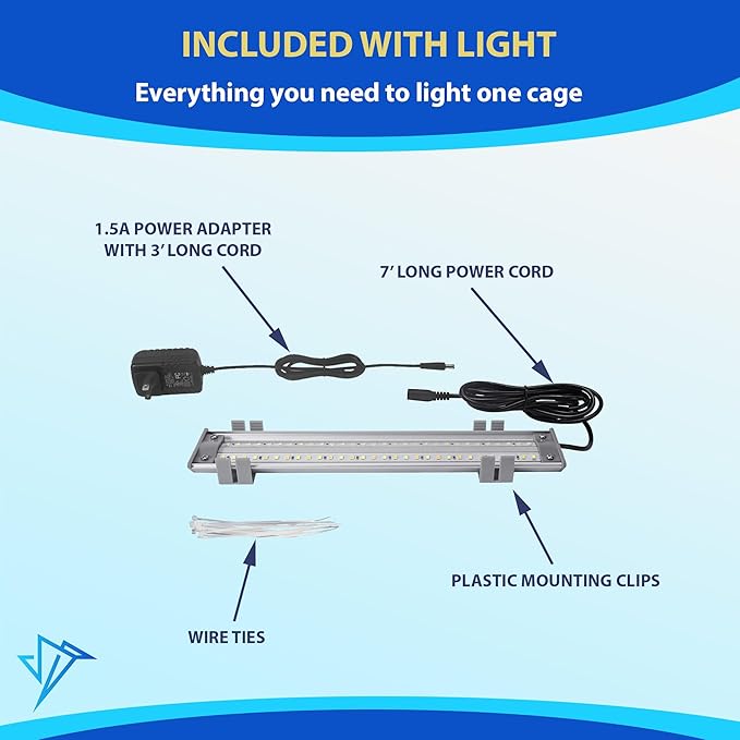 M&M Cage Company - Bird Cage Light - Full Spectrum LED Pet Light for Soft Bill Birds - Simulates Natural Environment - Safe for All Avian Species - No Bulbs to Change (10" Long)