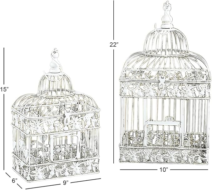 Deco 79 Vintage Metal Birdcage, 22", 15"H, White