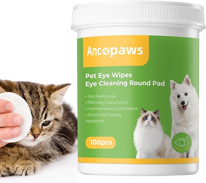 Tear Stain Remover for Dogs & Cats - Eyes Wipes for Cleaning Dirt and Crust - Eye Wash Pads for Reducing Discharge - Pet Eyes Grooming Wipes for Mucus Secretions - 100pcs