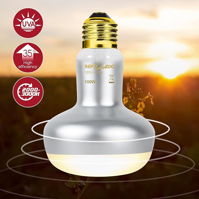 REPTIZOO Reptile Heat Lamp Combo Pack with Dual Reptile Light Fixture, 100W Intense Basking Spot Light UVA Daylight Heating Lamp & 26W Energy Saving UVA UVB Bulb Spiral Compact Bulb 10.0