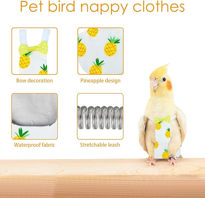 Bird Diaper Parrot Flight Suite with Flying Leash, Bird Clothes for Parrots, Conures, Monk Parakeets, Quaker Parrots, Green-Cheeked Conure, Black-Headed Caique, Chick, Ducks (Medium)