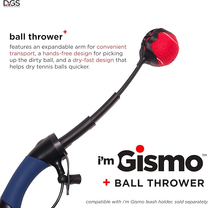 Dog Gone Smart Pet Products Gismo Ball Launcher for Dogs - Telescopic Ball Thrower with 100 Feet Range Plastic Toy - Ergonomic Design | No Slobber Pick-Up for Cleaner Fetch, Attaches to Leash Handle