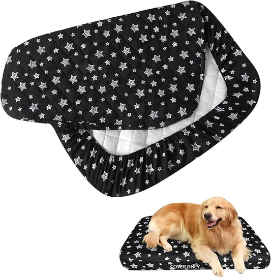 Dog Bed Covers Replacement Washable Pet Hair Easy to Remove, Waterproof Dog Bed Covers Noiseless Quilted, Pet Bed Cover Lovely Black Star Print, Puppy Bed Cover 35x44 Inches, for Dog/ Cat, Cover Only