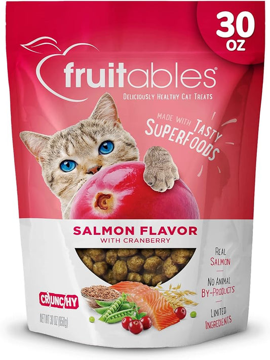 Fruitables Cat Treats – Crunchy Treats for Cats – Healthy Low Calorie Treats Packed with Protein – Free of Wheat, Corn and Soy – Made with Real Salmon with Cranberry – 30 Ounces