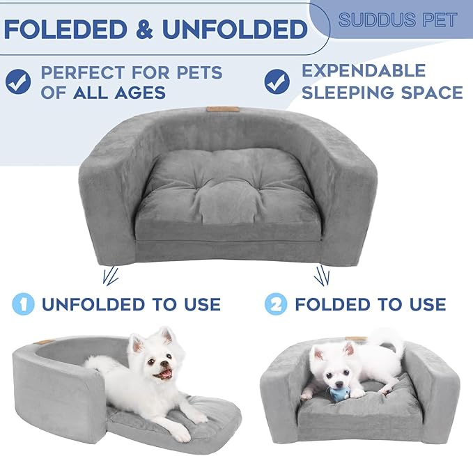 suddus Dog Beds for Extra Small Dogs, Orthopedic Dog Ded Furniture with High Density Foam, Dog Couch with Removable Cover and Non-Slip Bottom, Grey