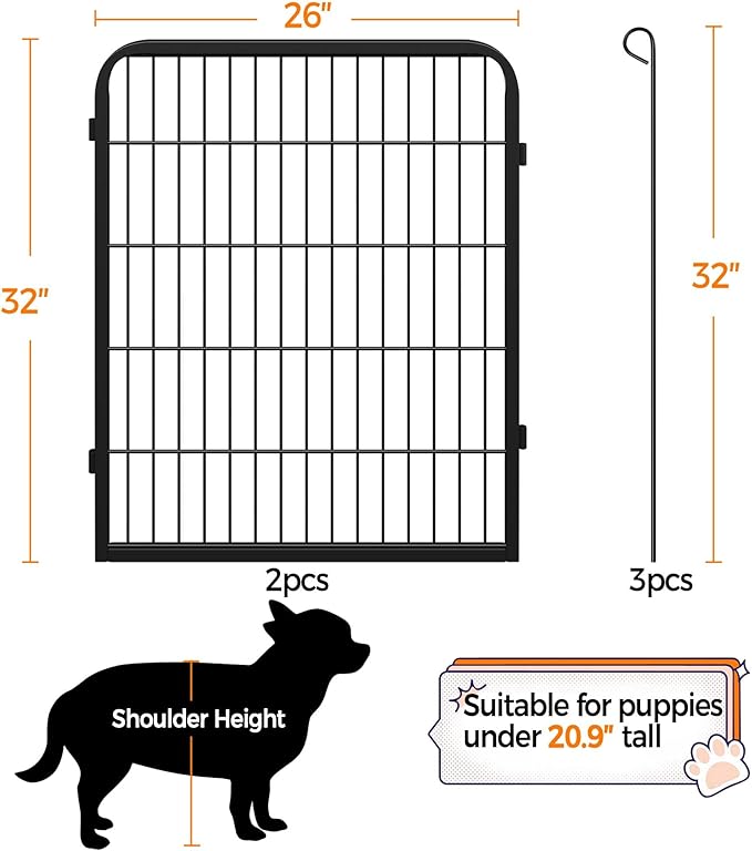 Yaheetech Dog Pen Panels, 4 Panels 32 Inch Height Dog Fence Dog Playpen Iron Dog Cat Exercise Barrier Outdoor Indoor RV Dog Fence Accessories for Camping, Yard, Patio, House Black