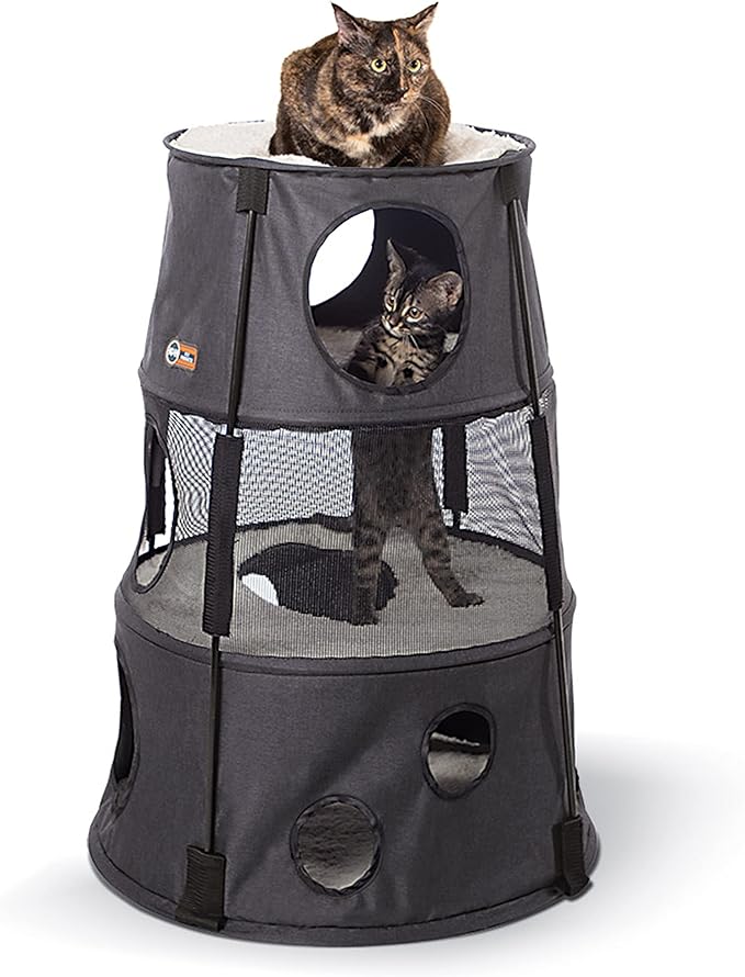 K&H Pet Products Cat Tower Tree Condo for Indoor Cats, Modern Cute Cat Hammock Bed, Kitten & Adult House Activity Center Playground Tree Cave Large Cozy Hideaway - 3 Level Gray 22 X 30