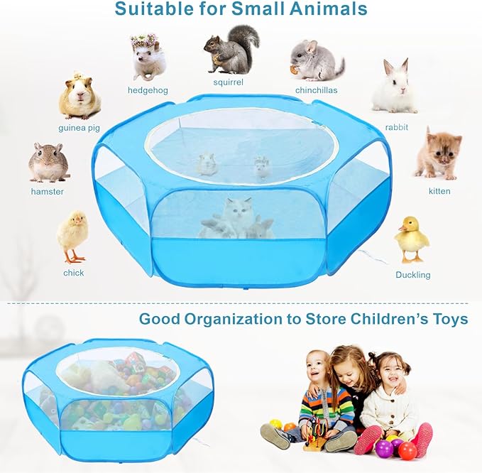 XIRGS Small Animal Playpen, Waterproof Small Pet Cage Tent Portable Outdoor Exercise Yard Fence with Top Cover Anti Escape Yard Fence for Kitten/Cat/Rabbits/Bunny/Hamster/Guinea Pig/Chinchillas