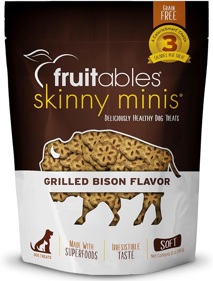 Fruitables Skinny Mini Dog Treats – Healthy Treats for Dogs – Low Calorie Training Treats – Free of Wheat, Corn and Soy – Grilled Bison – 12 Ounces