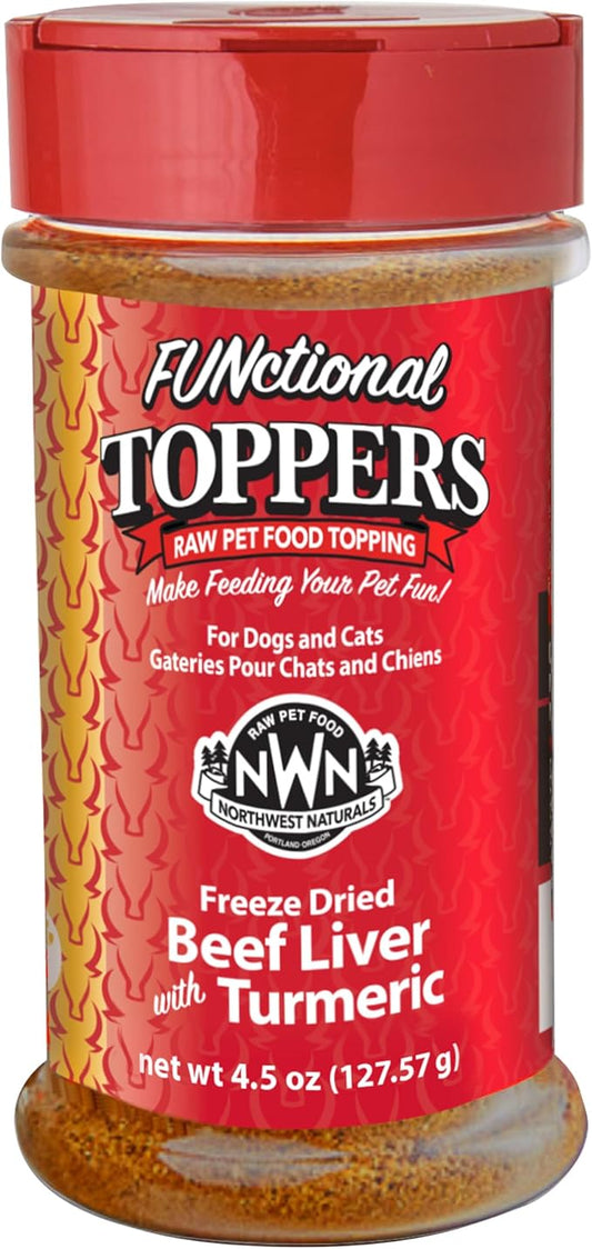 Northwest Naturals Freeze-Dried Beef Liver with Turmeric - Functional Topper for Dogs and Cats - Healthy, Limited Ingredients, Human Grade Pet Food, All Natural - 4.5 Oz (Packaging May Vary)