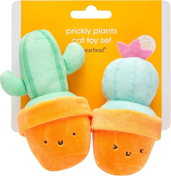 pearhead Prickly Plants Cat Toy Set, Cute Catnip Toys, Plush Cactus Interactive Chew Toys, Pet Owner Must Have Catnip Toys, Set of 2 Plush Toys