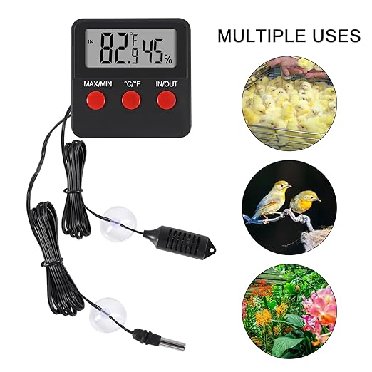 2pcs Reptile Thermometer and Humidity Gauge Reptile Thermometer Hygrometer with Probes Indoor Outdoor Digital Pet Temperature and Hygrometer Gauge for Reptiles Pet Keeping