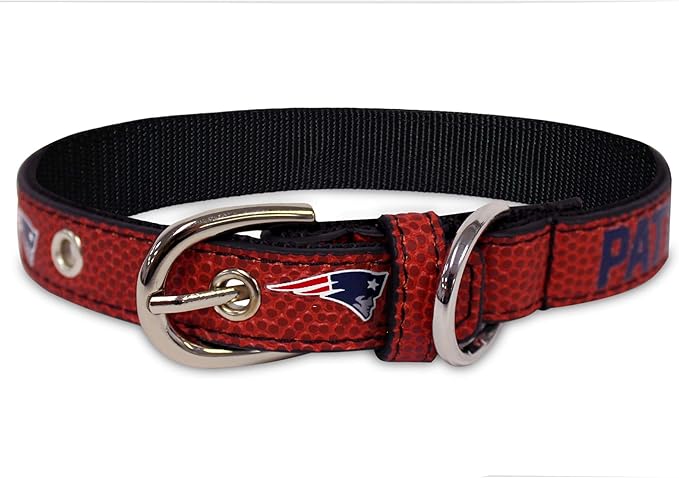 Pets First Tough Leather Pet Collar NFL New England Patriots Premium Dog Collar, Limited Edition. Best & Strongest Heavy-Duty Dog Collar!, Small (12-15"" Long & 0.75"" Wide) (NEP-3081-SM)