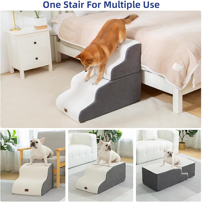 Dog Stairs Ramp for High Beds and Couch,Curved Dog Steps for Small Dogs and Cats Pet Stairs Non-Slip Balanced Portable Pet Step Indoor, 4 Steps,Beige