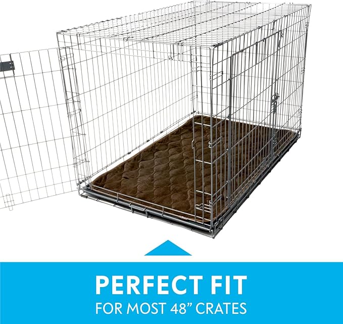 Paw Inspired Washable Padded Crate Mats for Dogs | 47” x 29” Pad, Fits 48-inch Kennels | Leakproof, Waterproof Bottom, Plush Pet Beds (Dark Brown)