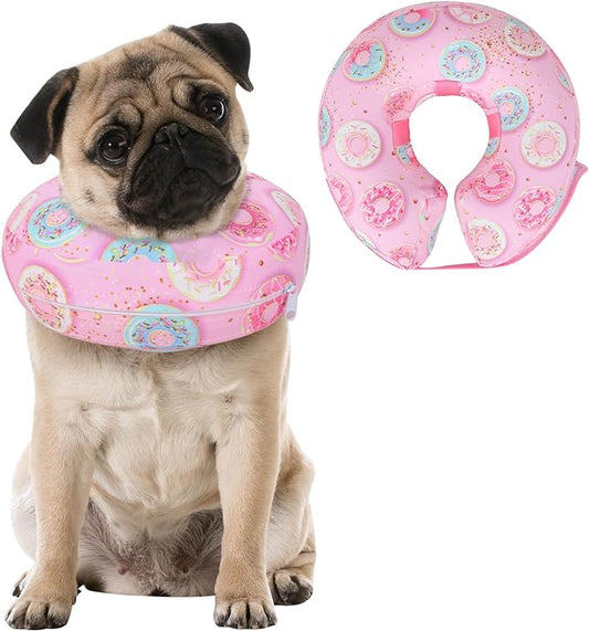 Protective Inflatable Dog Cone After Surgery, Soft Inflatable Donut Collar for Dogs and Cats, Prevent from Biting & Scratching, Not Block Vision (Pink Donut Collar M)