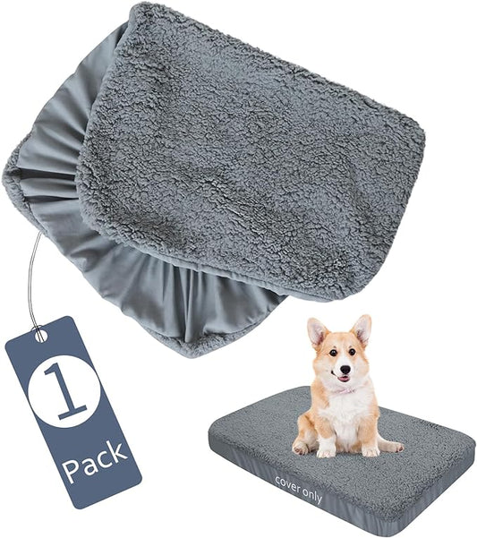 Dog Bed Covers Soft Plush Replacement Washable, Waterproof Dog Bed Liner Grey, Dog Mattress Cover, Pet Bed Cover 30x20 Inches, for Dog/Cat, Cover Only