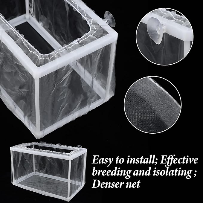 2 Pack Fish Breeding Box, 2 Pcs Fish Tank Breeder Net, Aquarium Separation Net Nylon Incubator Mesh, Fry Hatchery Incubator Mesh with 8 Suction Cup for Newborn Small Fish (Small Size, Big Size)