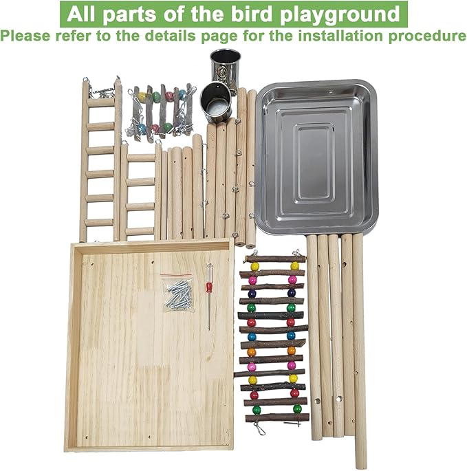 Hamiledyi 4 Layers Large Bird Playground 32" H Pet Parrot Playstand Gym Perch Wood Playpen for Parakeets Lovebirds Conure Cockatiel Cockatoos Finch Budgies or Other Small and Medium-Sized Birds