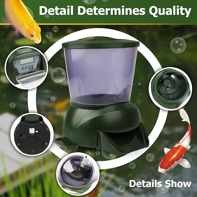 Pond Automatic Fish Feeder(4.5L),Large Pond Fish Feeder Automatic Dispenser Outdoor, Battery-Powered Timed and Quantitative,Suitable for Breeder to Use During Travel Or Poor Quality Weather.