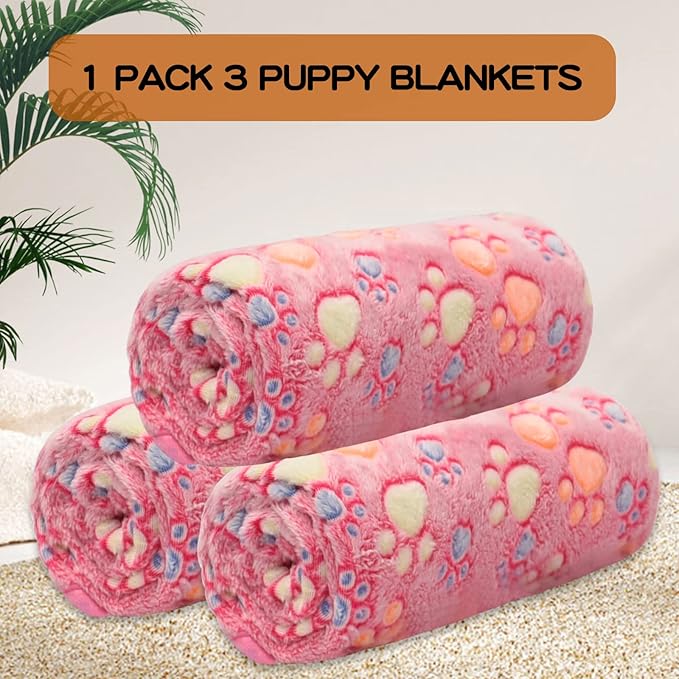 Dog Blankets,3 Pack Blanket for Dogs,Cats,Dog Blankets for Medium Dogs Washable,Cute Paw Pattern,Soft Fleece Dog Blanket,Pet Mat Throw Cover for Kennel Crate