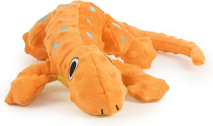 goDog Amphibianz Gecko Squeaky Plush Dog Toy, Chew Guard Technology - Orange, Large