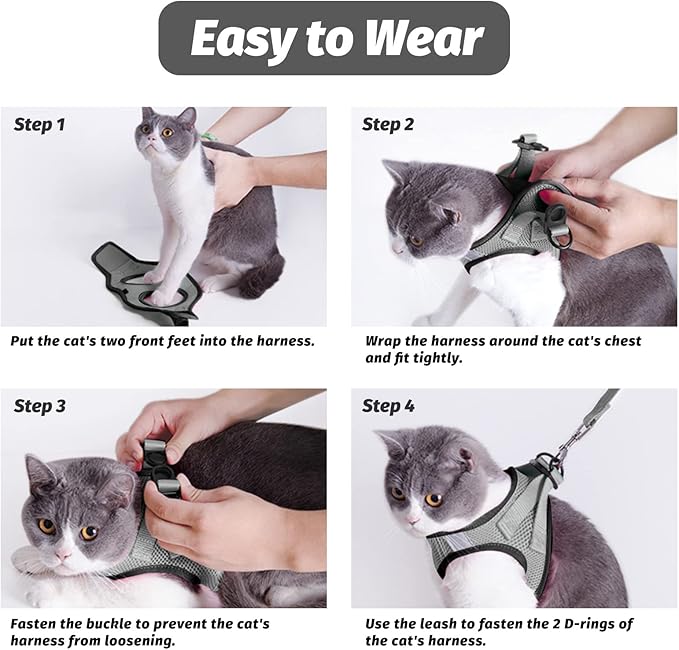 Cat Harness, Cat Leash and Harness Set for Walking Escape Proof, Harness for Small Cats/Small Dogs, Large Kitten/Puppy Harness and Leash, Harness for Cats S-XXL(Light Gray, Large)