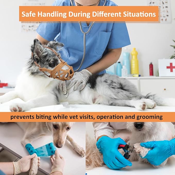 BARKLESS Dog Muzzle, Basket Muzzle for Biting, Chewing and Scavenging, Humane Cage Mouth Cover, Perfect for Grooming and Training Small, Medium, Large Aggressive Reactive Dogs