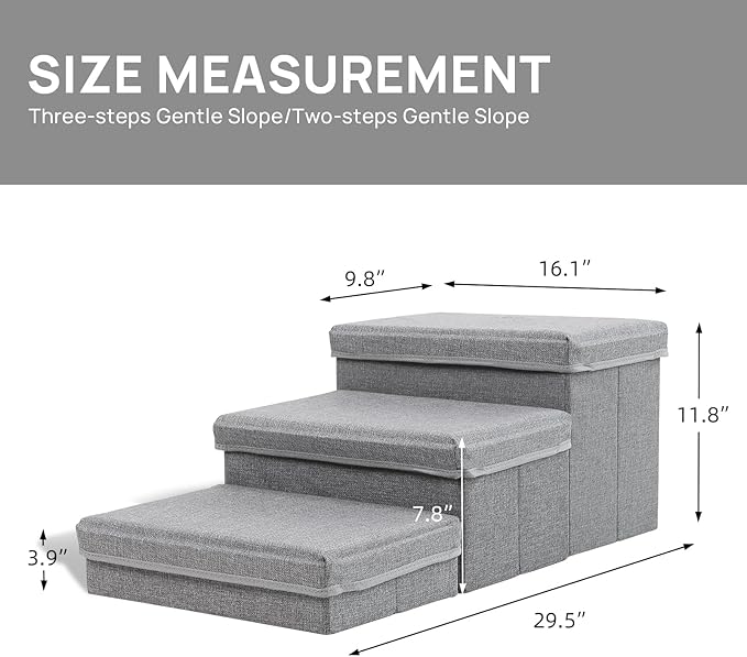 Foldable Dog Stairs/Steps 2-Tier Pet Steps Storage and Adjustable Steps for Small Medium Dogs Pet Steps Storage Stepper for High Beds Sofa Pet Dog Cat (3 STEP-Light Grey)