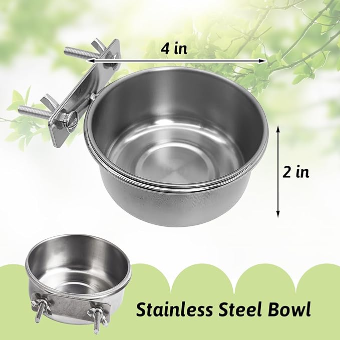 Tfwadmx 6 Pcs Stainless Steel Bird Bowls with Clamp,Clamp Holder Coop Cup,Bird Dishes for Cage, Bird Cage Water Bowl for Cockatiels Lovebird Budgie Chinchilla