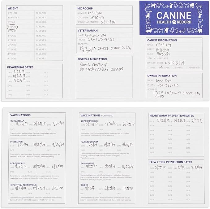 Juvale 24 Pack Puppy Vaccination Record Card, Dog Vaccine and Canine Health Record Booklets (5x3.5 in)