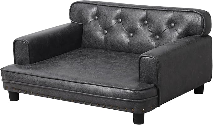 Dog Sofas and Chairs for Small Breeds/Cat Beds with Suede Fabric/Sturdy Wooden Frame Cat Sofa Chair/Dog Sofa Bed for Small Dog Using (Grey)