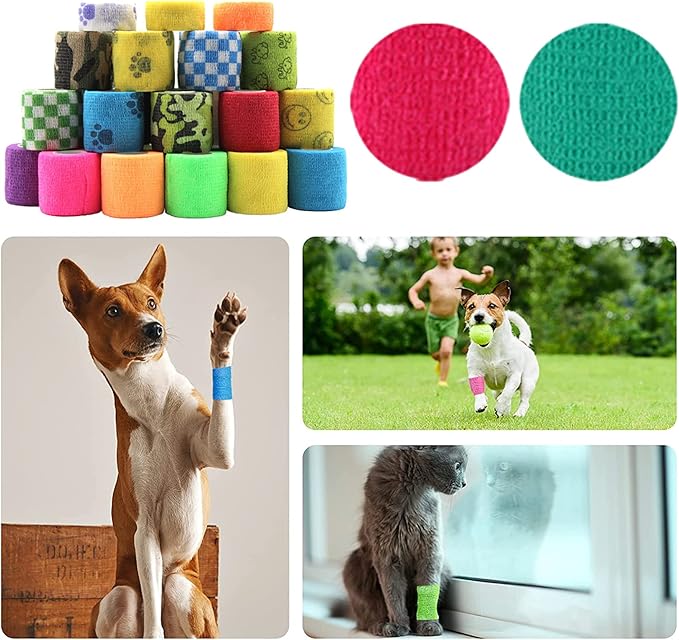 24 Roll Vet Wrap Bandages for Dogs Horses 2 Inch*5Yard Cohesive Medical Tape Self Adhesive Tape Flex Leg Wrap Adherent Non-Woven for Dog Cat Horse Pet Animals