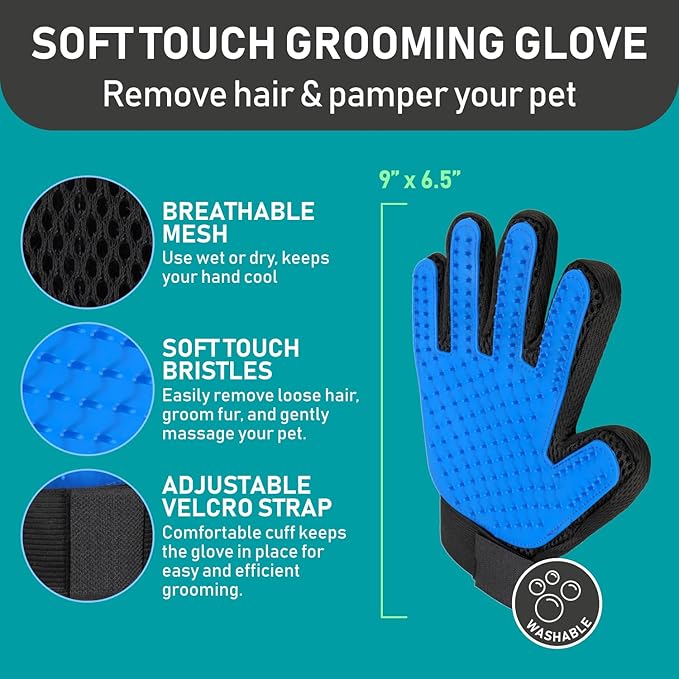 Maxpower Planet Pet Grooming Brush and 2X Grooming Gloves Combo - Double Sided Dematting, Deshedding Undercoat Rake for Dogs - Cat Brush, Dog Brush Shedding, Pet Brush - Reduce Shedding Easily - Blue