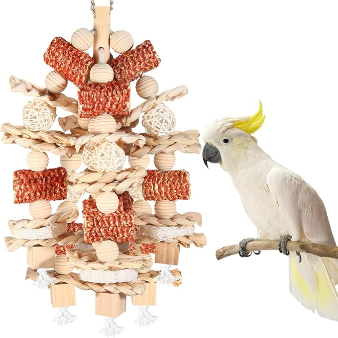 Bird Toys, Parrot Toys for Large Birds,Natural Corn cob and Loofah Slices Bird chew Toys for African Grey Parrots, Macaws, Cockatoos, Amazon Parrot and other Small and Medium-Sized Parrot (Natural)