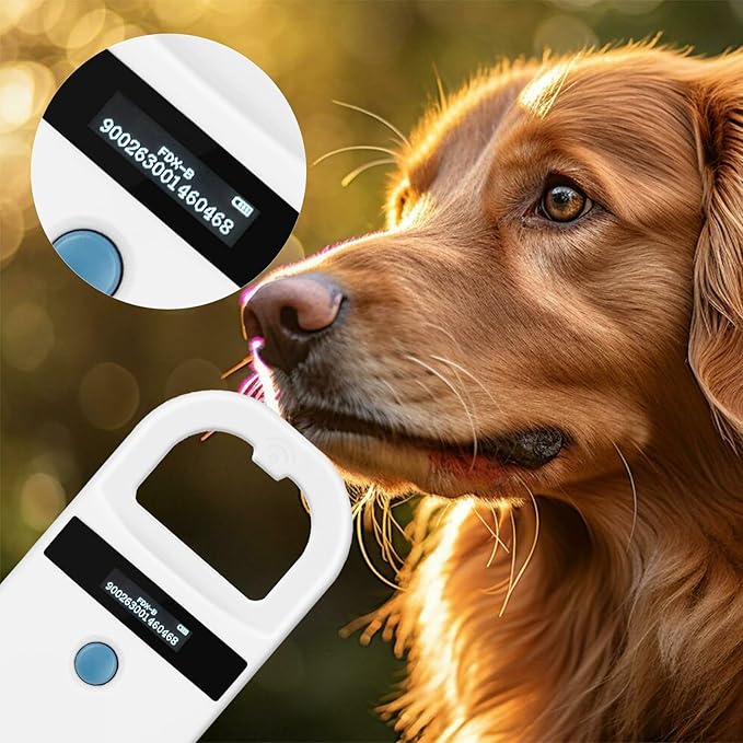 Pet Microchip Reader Scanner, Rechargeable 256 Data Storage Animal Chip ID Scanner with OLED Display Screen RFID Portable Pet Tag Scanner for FDX-B, ISO 11784/11785 and EMID ID64