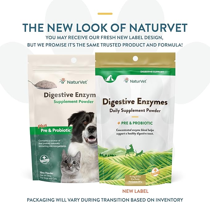 NaturVet – Digestive Enzymes - Plus Probiotics & Prebiotics – Helps Support Diet Change & A Healthy Digestive Tract – for Dogs & Cats – 10 oz Powder