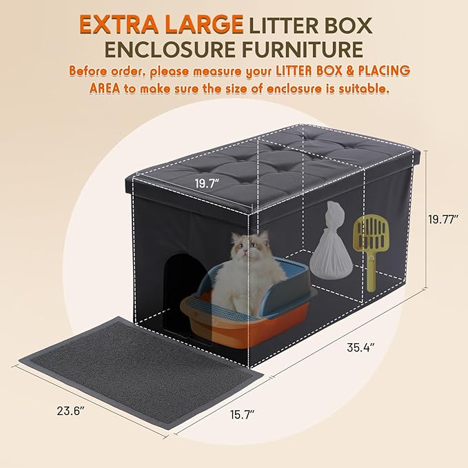 MEEXPAWS Cat Litter Box Enclosure Furniture Hidden, Cat Washroom Bench Storage Cabinet | Extra Large 36'' x 20'' x 20''| Dog Proof | Waterproof Inside/Easy Clean | Easy Assembly | Odor Control