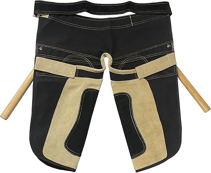 Farrier Apron Chaps for Men, Farrier Apron, Farrier Chaps, Cowhide Suede Leather and Canvas Farrier Apron for Horses with 2 Knife Pocket both side Magnets and Hammer Loop 25 inches 65cm