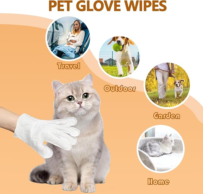 Pet wipes for dogs and cats, cat wipes dog wipes cleaning deodorizing hypoallergenic cat wipes cleaning fur and butt pet grooming gloves for Dogs,Cat Cleaning Wipes for Daily Care and Traveling-6 pcs