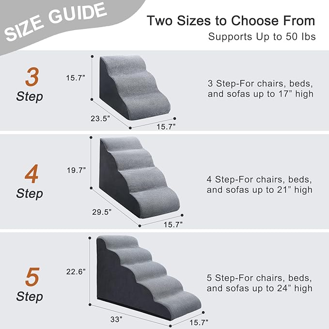 Ryoizen Dog Stairs Ramps for Small/Medium Dogs to Beds Couch Up to 25'', 5-Step Dog Steps with Sturdy High-Density Foam, Pet Stairs with Non-Slip Bottom for Puppy and Cat, Gifts Hair Remover Roller