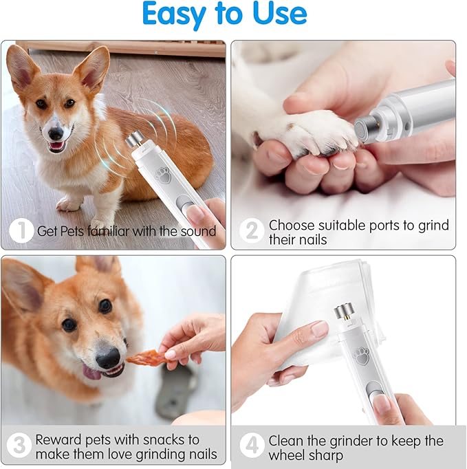 Dog Nail Grinder, 2-Speed Rechargeable Dog Nail Trimmers for Large Medium & Small Dogs, Upgrade Professional Electric Pet Paws Nail Grinder, Quiet Puppy Grooming Tool Cat Dog Nail Dremel White