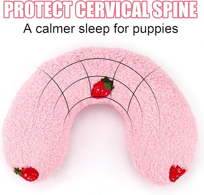 BABORUI Dog Calming Pillow for Small Dogs, U Shaped Dog Neck Pillow for Joint Relief Sleeping Improve, Machine Washable Pet Pillow for Dogs & Cats (Pink)