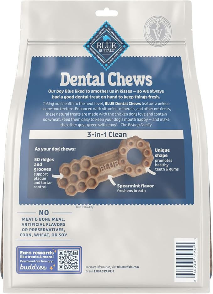 Blue Buffalo Dental Chews Small Natural Dog Treats, Chicken & Spearmint 22.6-oz Bag (56 Count)