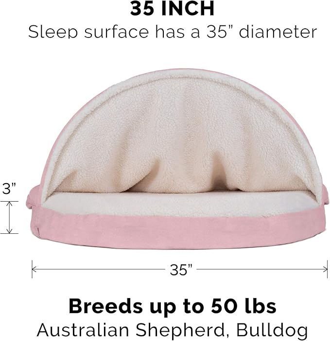 Furhaven 35" Round Cooling Gel Dog Bed for Large/Medium Dogs w/ Removable Washable Cover, For Dogs Up to 50 lbs - Sherpa & Suede Snuggery - Pink, 35-inch