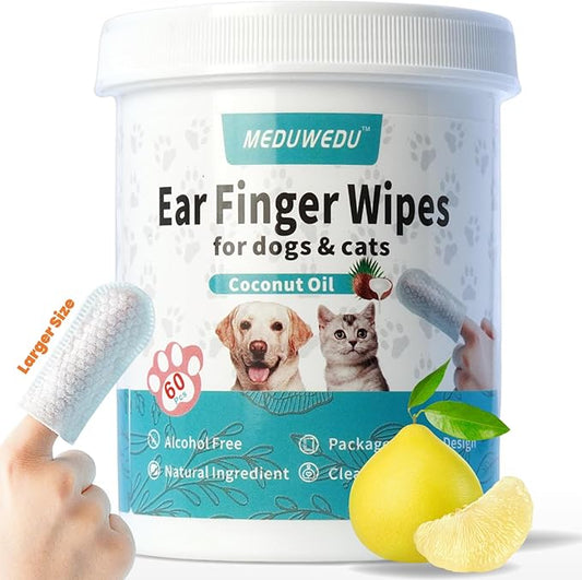 Wider Ear Cleaner Finger Wipes 60 Counts, Dog Ear Cleaner, Grooming Kit Care for Dogs and Cats,Otic Cleaning Pads, Remove Wax, Dirt & Stop Smelly, Itchy, Non-Irritating, Grapefruit Scent