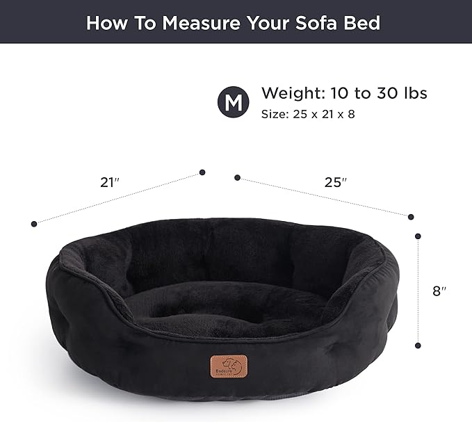 Bedsure Dog Beds for Small Dogs - Round Cat Beds for Indoor Cats, Washable Pet Bed for Puppy and Kitten with Slip-Resistant Bottom, 25 Inches, Black