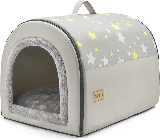 Jiupety Dog House Cozy, 2 in 1 Small Dog House, L Size for Small Medium Dog, Comfy Cave Portable House for Dogs, Grey